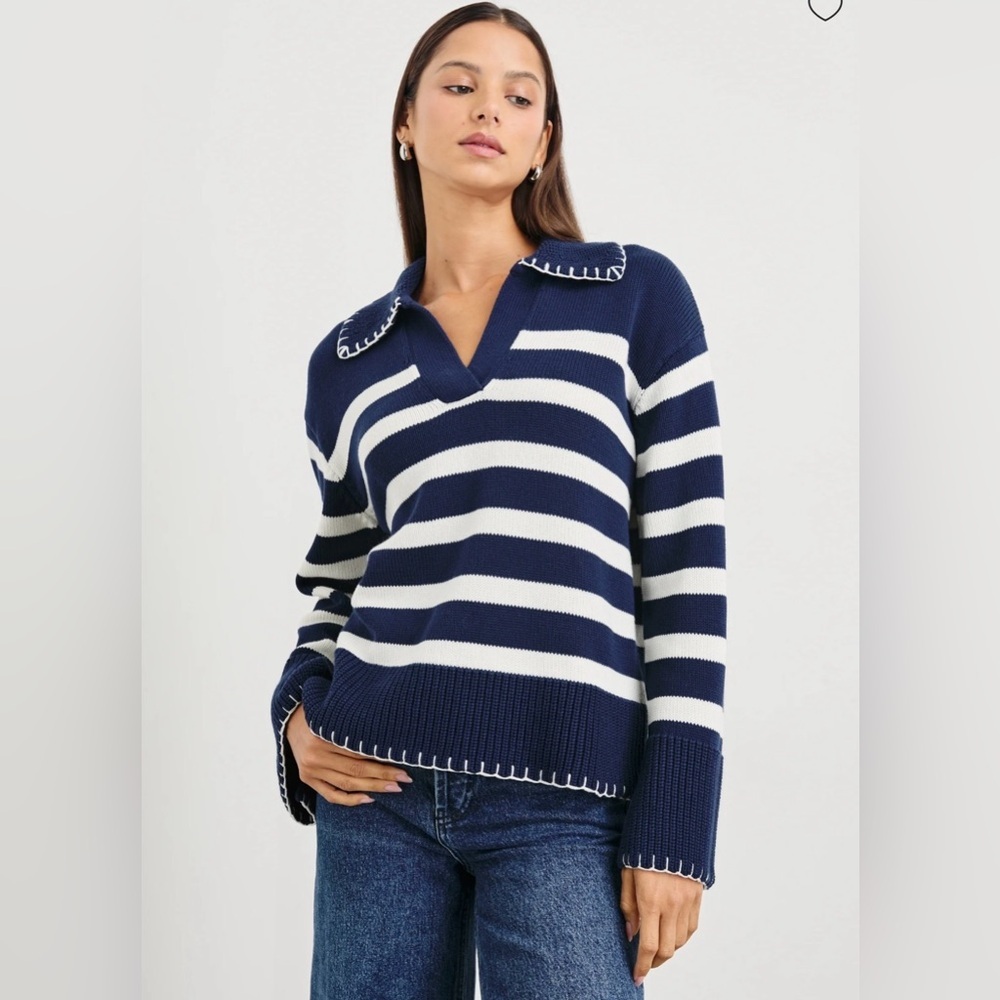 Rails Athena Sweater navy/ivory stripe sweater collar Size small EUC